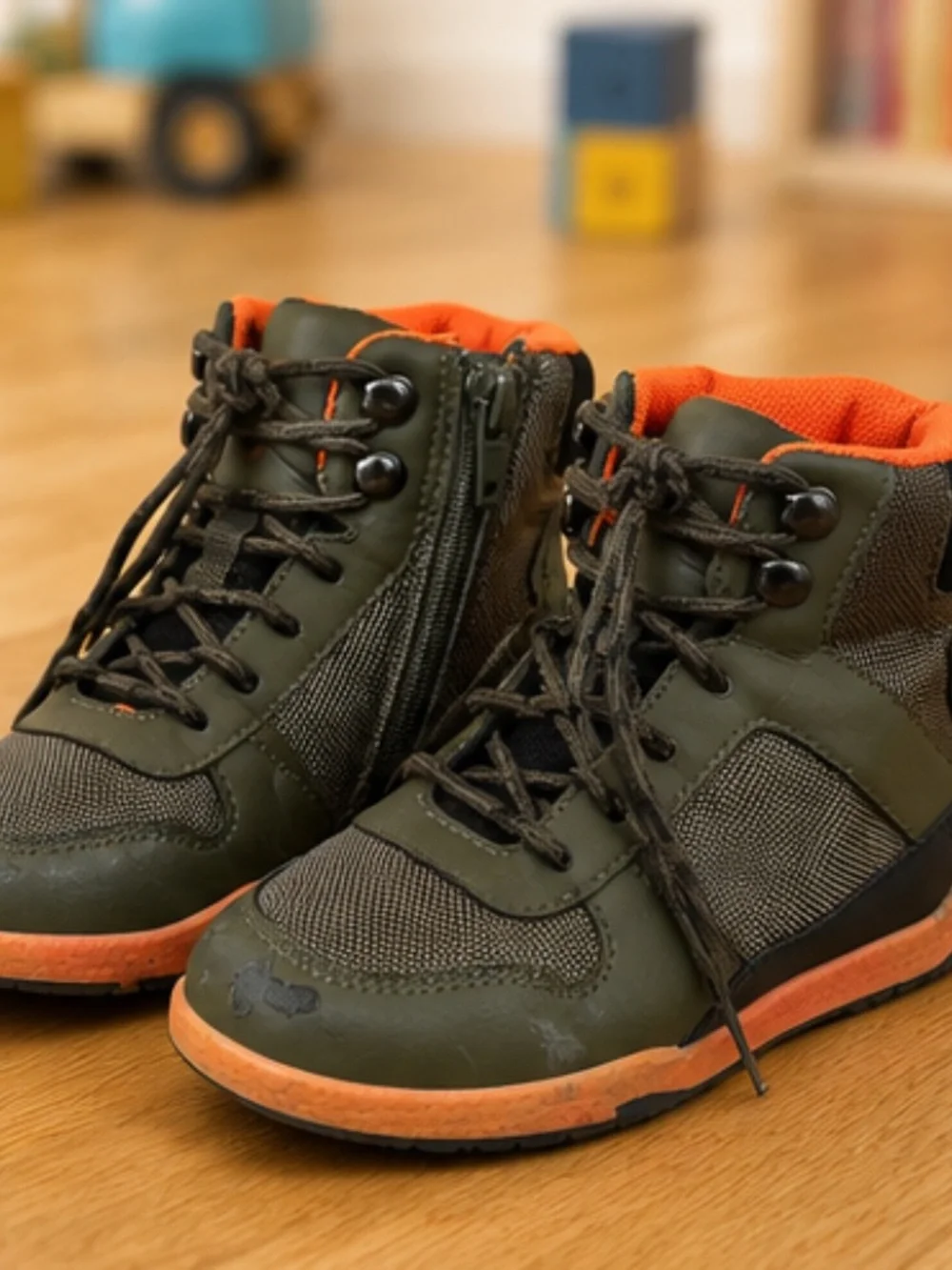 Kids Hiking Boots Olive Green & Orange | Size US 11